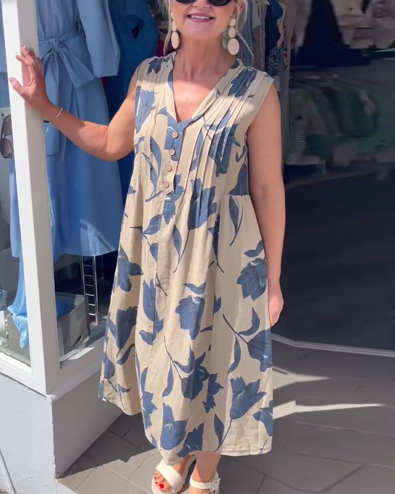 Jurk V-Hals Mouwloos Gedrukt