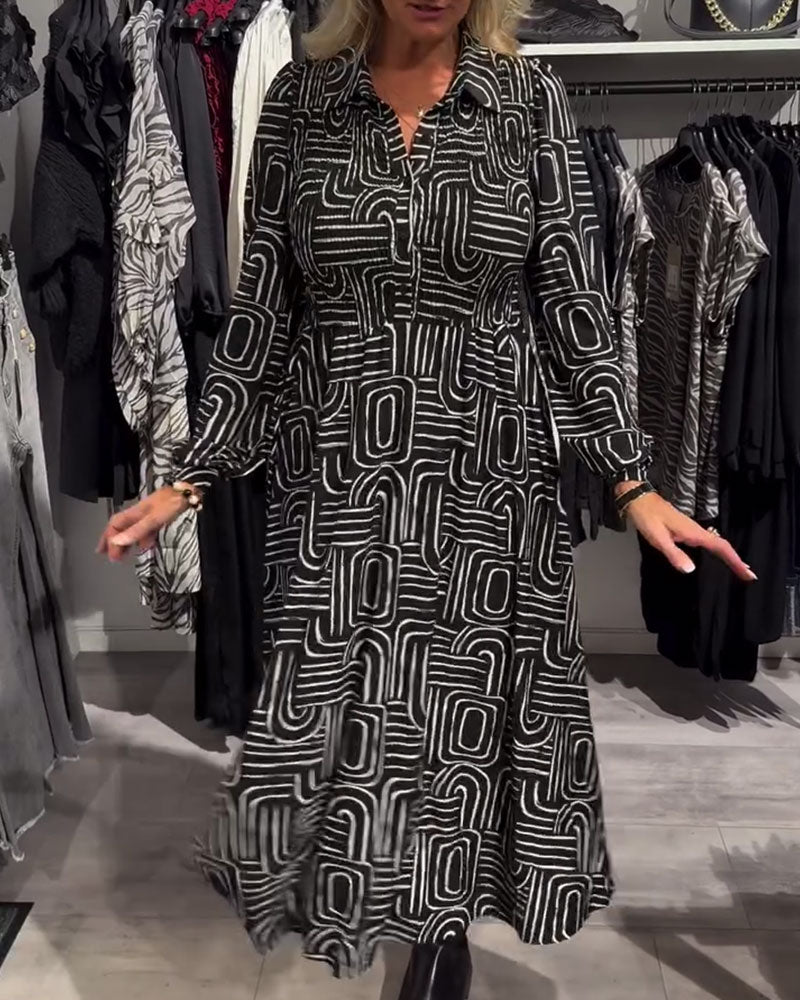 Jurk Met Lapel - Nek - Design En Moderne Gedrukte Kenmerken