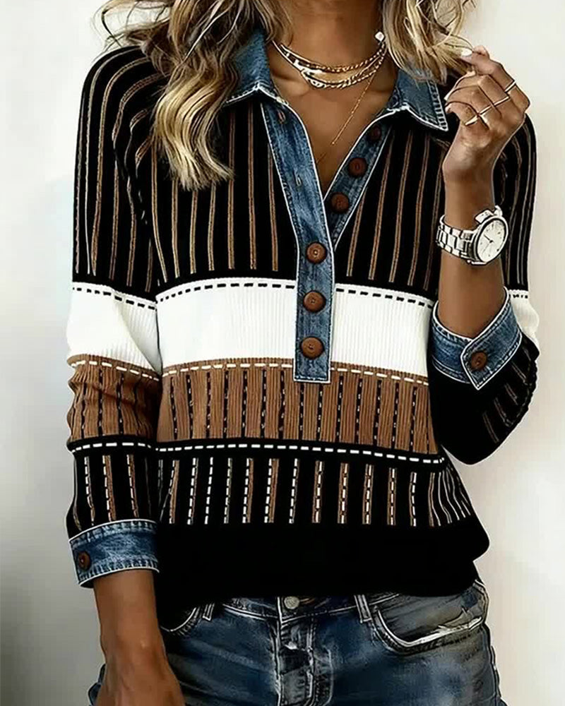 Een Veelzijdige Colorblock-Sweatshirt Met Overhemdkraag