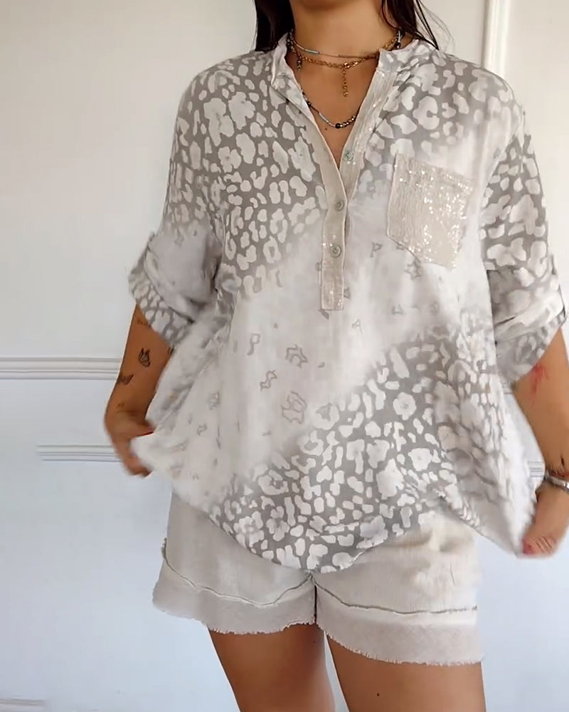 Blouse casual opstaande kraag bedrukt