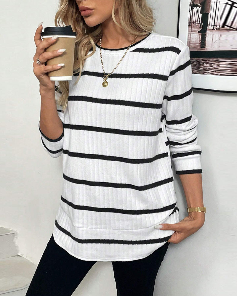 Langmouwige Zwart Gestreepte Gebreide Top