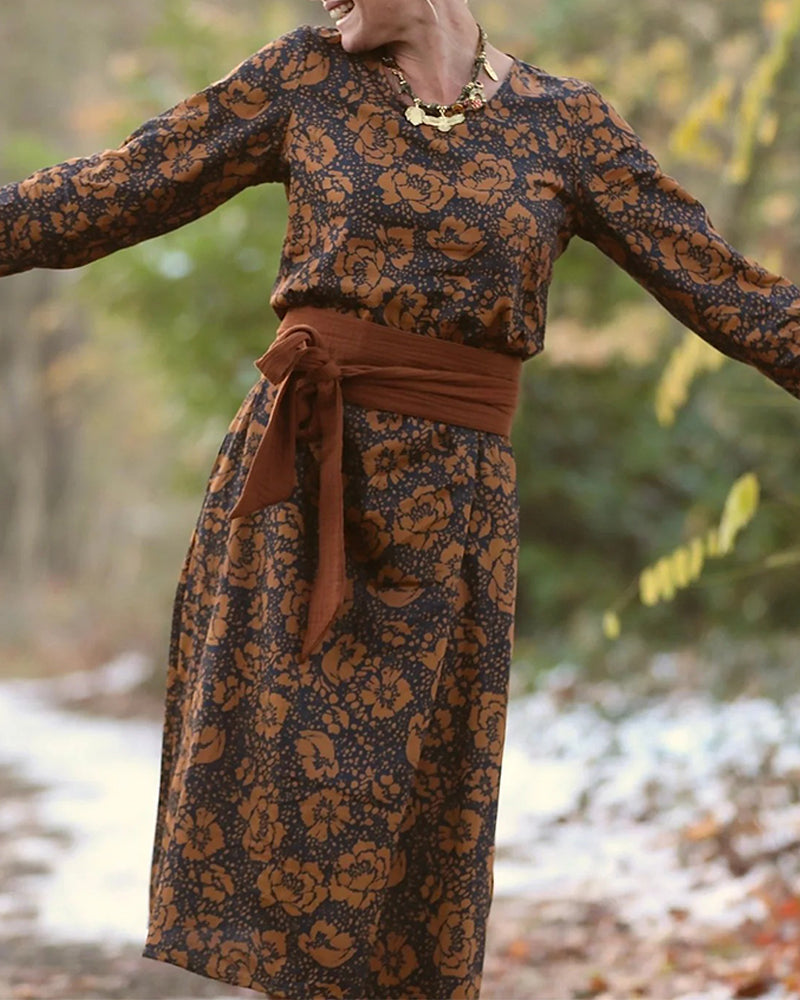 Jurk Bloemenprint Ronde Hals Losvallende Pasvorm