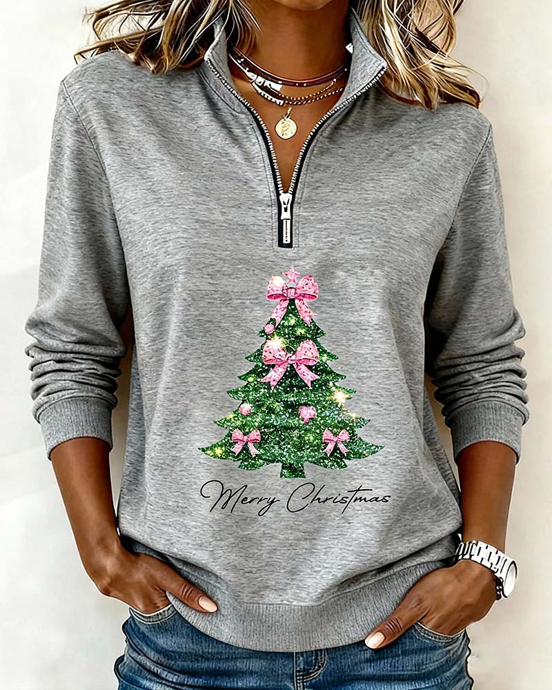 Sweatshirt Met Halve Rits En Kerstboom