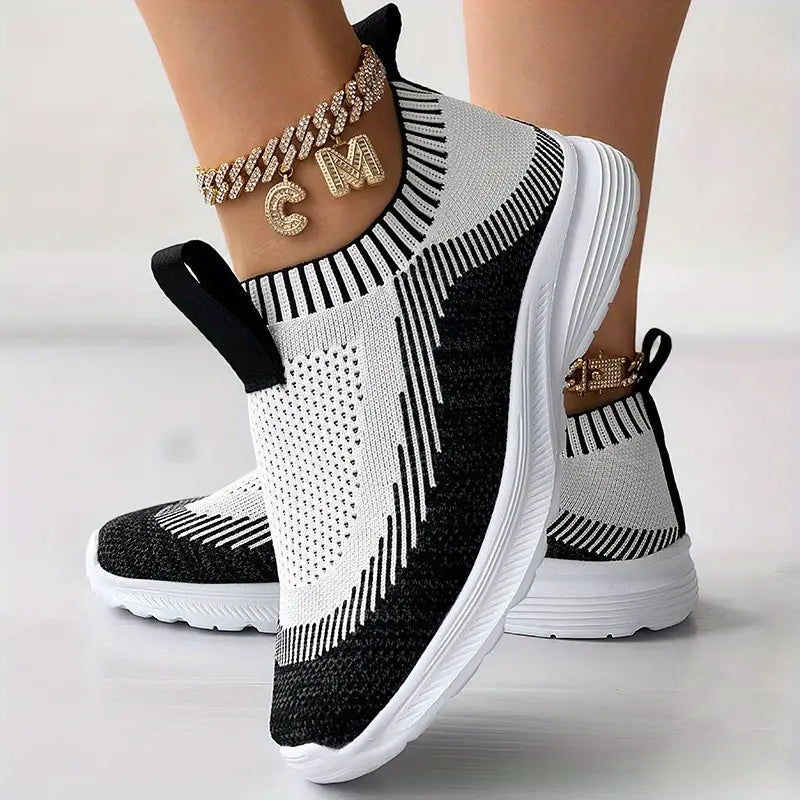 Dames slip-on sneakers - gezellige gebreide sportieve schoenen