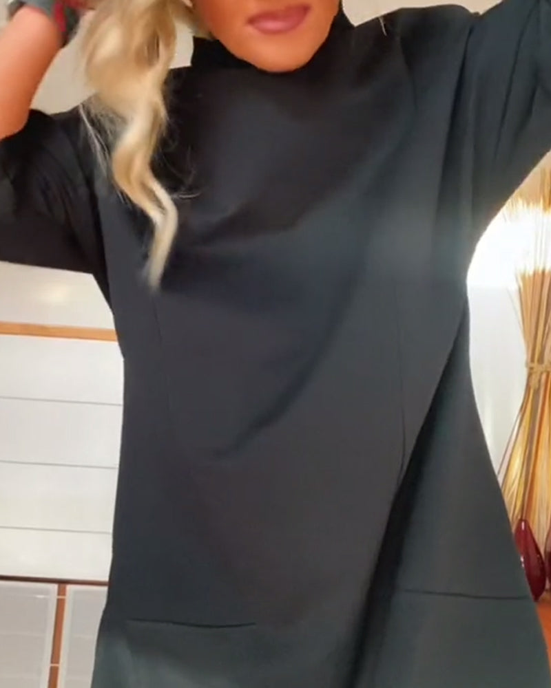 Effen kleur losse hoge kraag casual jurk