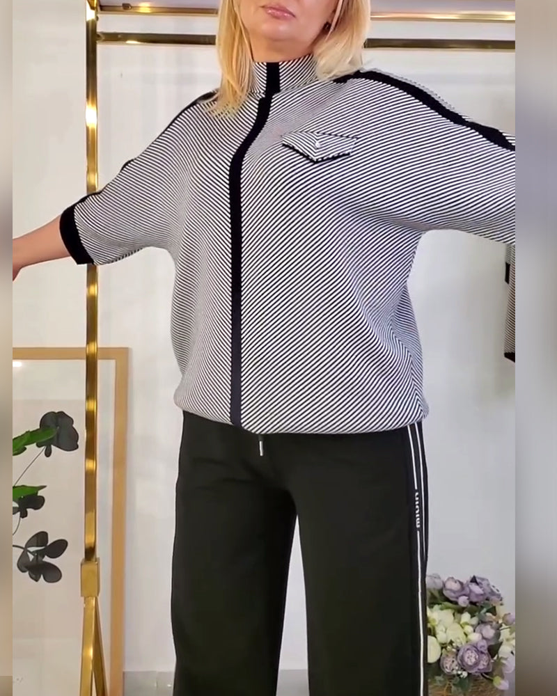 T-shirt casual gestreept gebreid