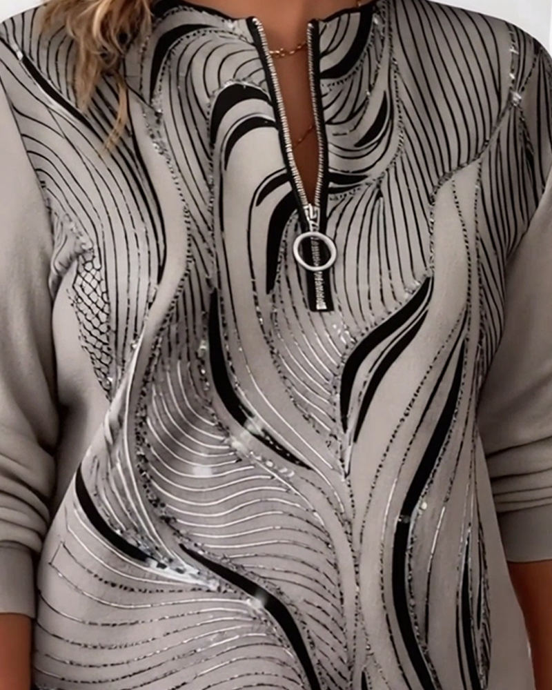 Plusmaat Casual Gedrukte Sweatshirt Met Halve Rits