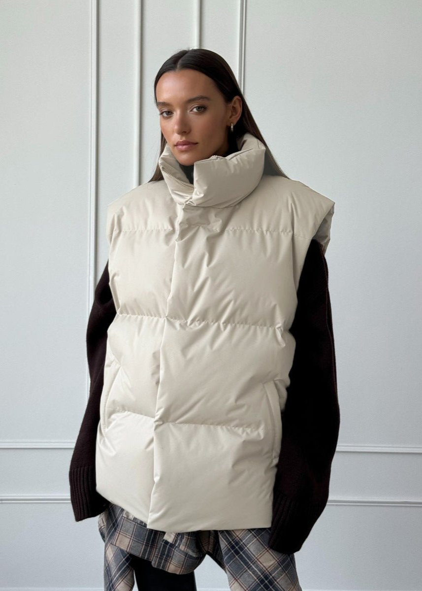 Gewatteerde katoenen vest - stijlvolle dames mouwloze buitenkleding