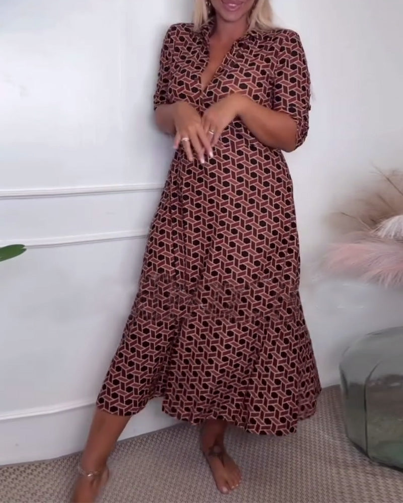 Jurk Met Reverskraag En Geometrische Print