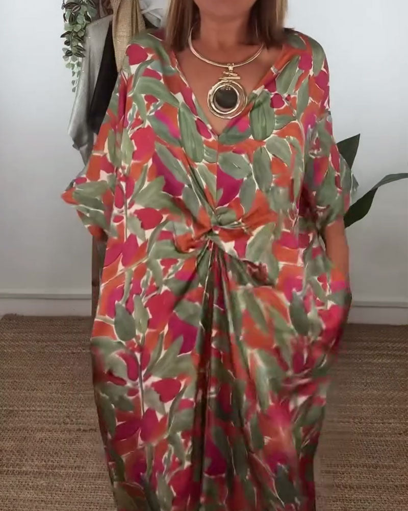 Jurk Met V-Hals En Gedraaid Printontwerp