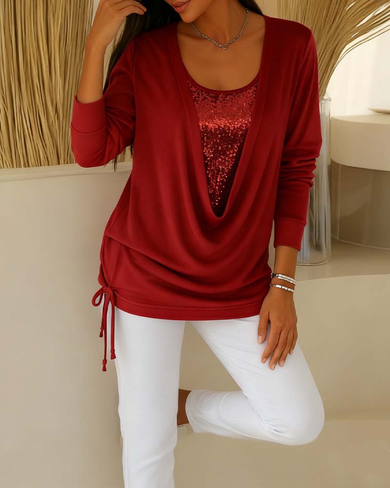 Pailletten Top Met Contrasterende Kleuren In Tweedelig Look