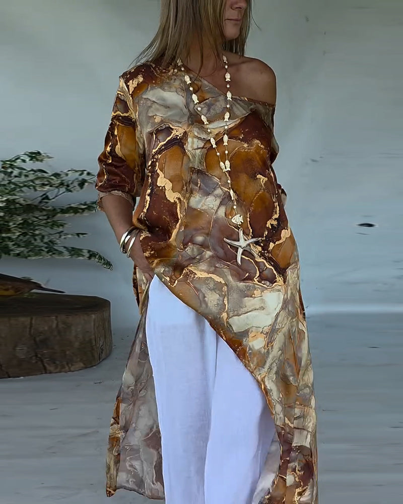 Blouse Modieus Split Bedrukt