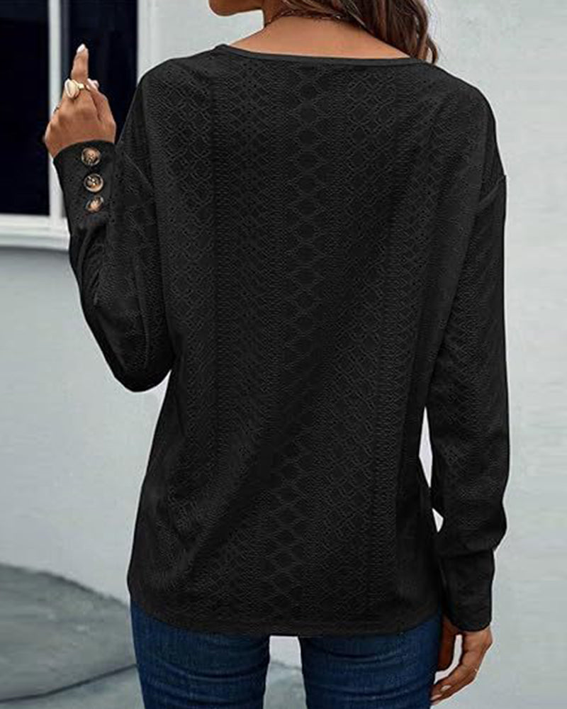 Blouse casual v-hals hol effen kleur