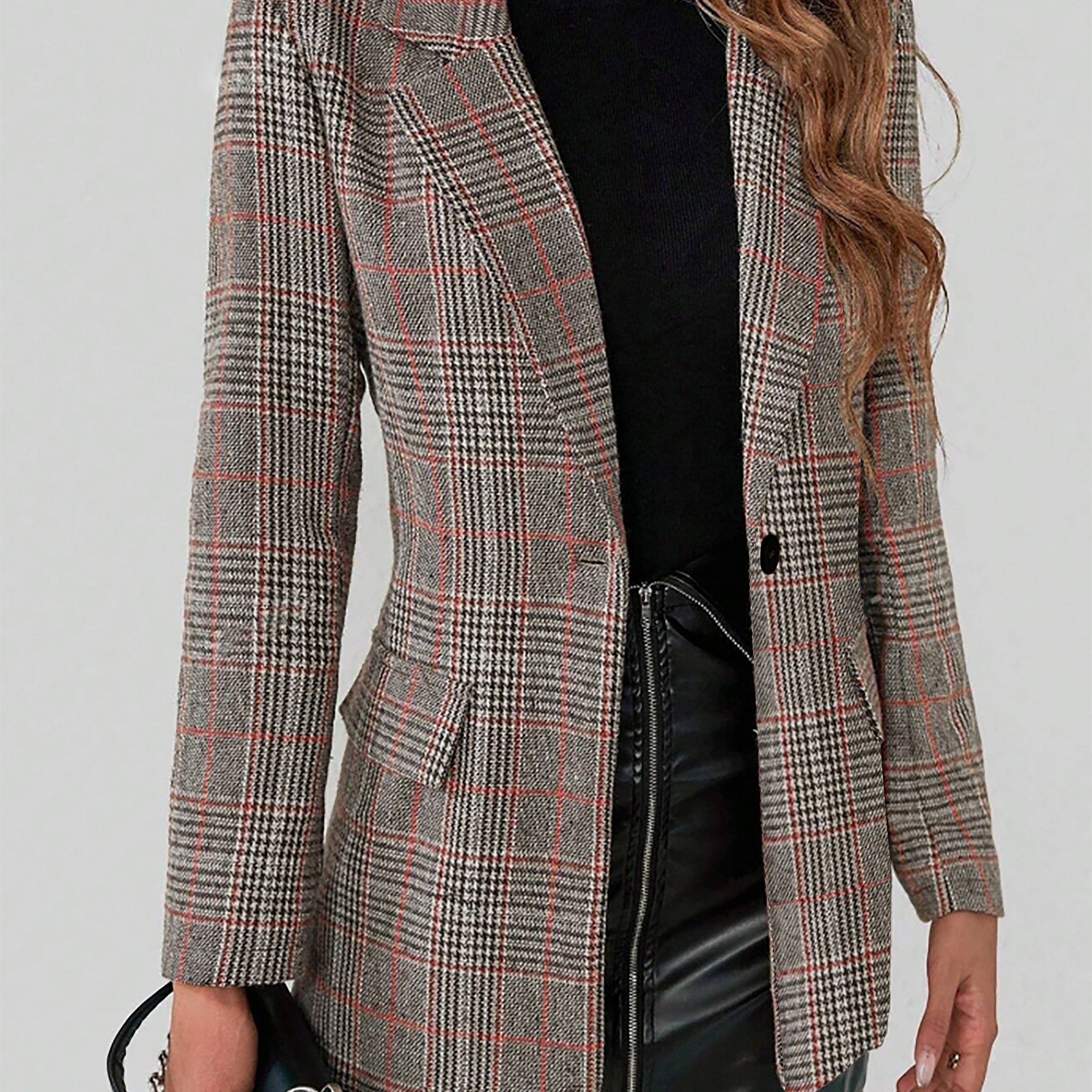 Dames bruine geruite blazer, tailored fit - chique layering jasje van kwaliteit stof