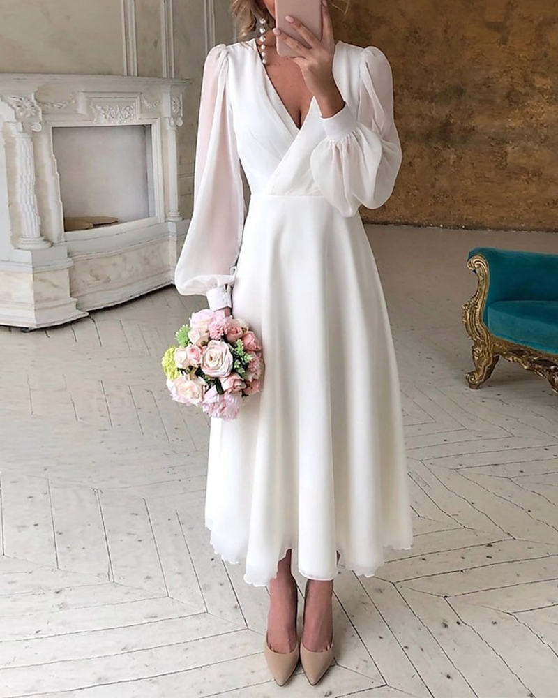 Jurk Elegante Pofmouw V-Hals