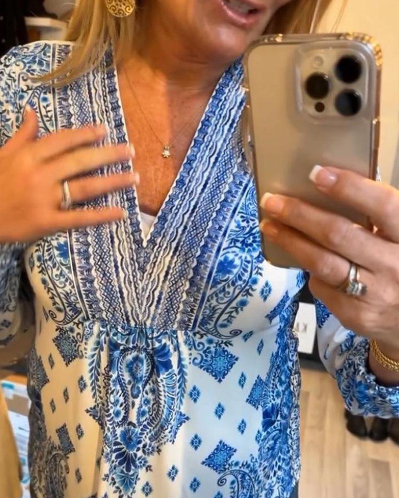 Casual top met V-hals en print