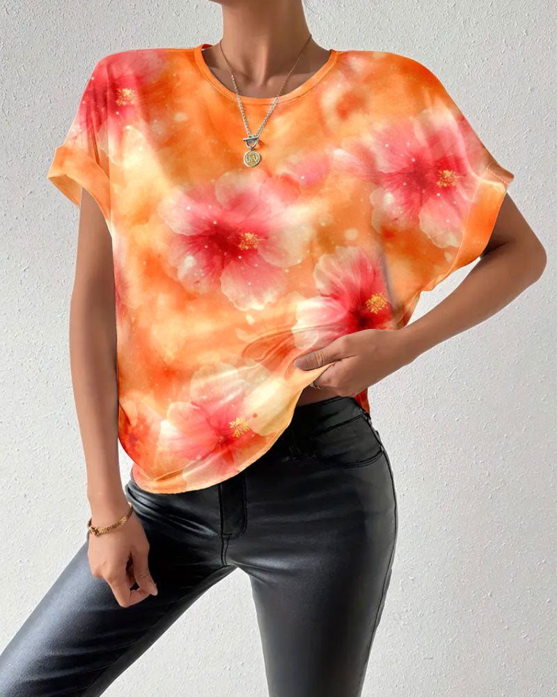 T-shirt Ronde Hals Tie-Dye Grote Bloem