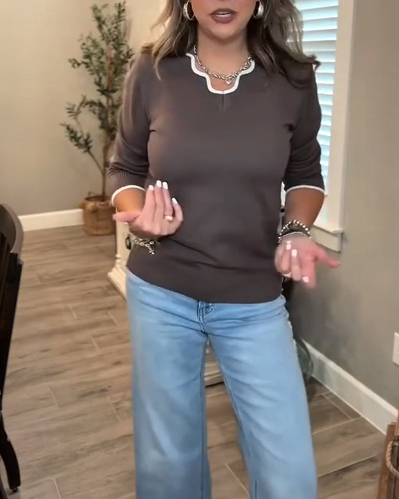 Basis Trui Lange Mouw met Contrasterende Kleur