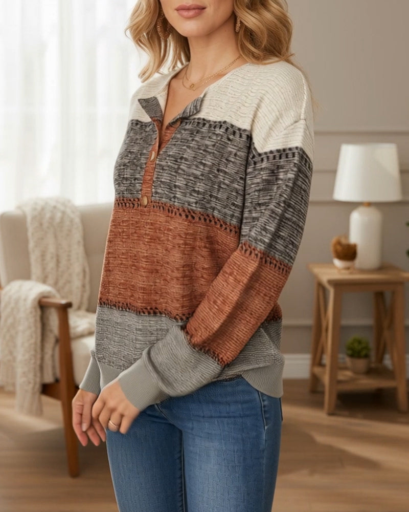 Sweater Knoopsluiting Mode Color-Block
