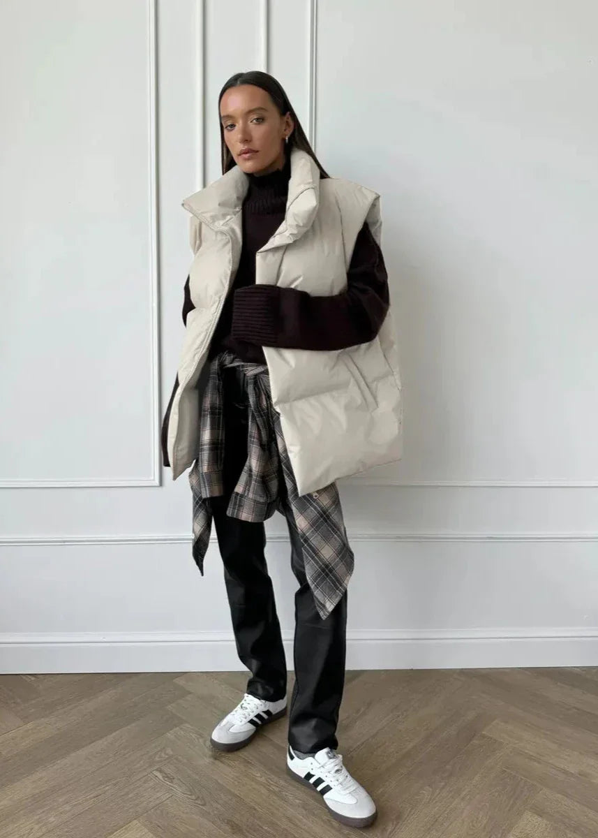 Gewatteerde katoenen vest - stijlvolle dames mouwloze buitenkleding