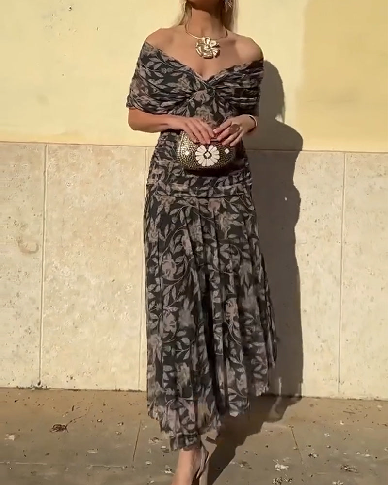 Jurk V-Hals Off-Shoulder Modieus