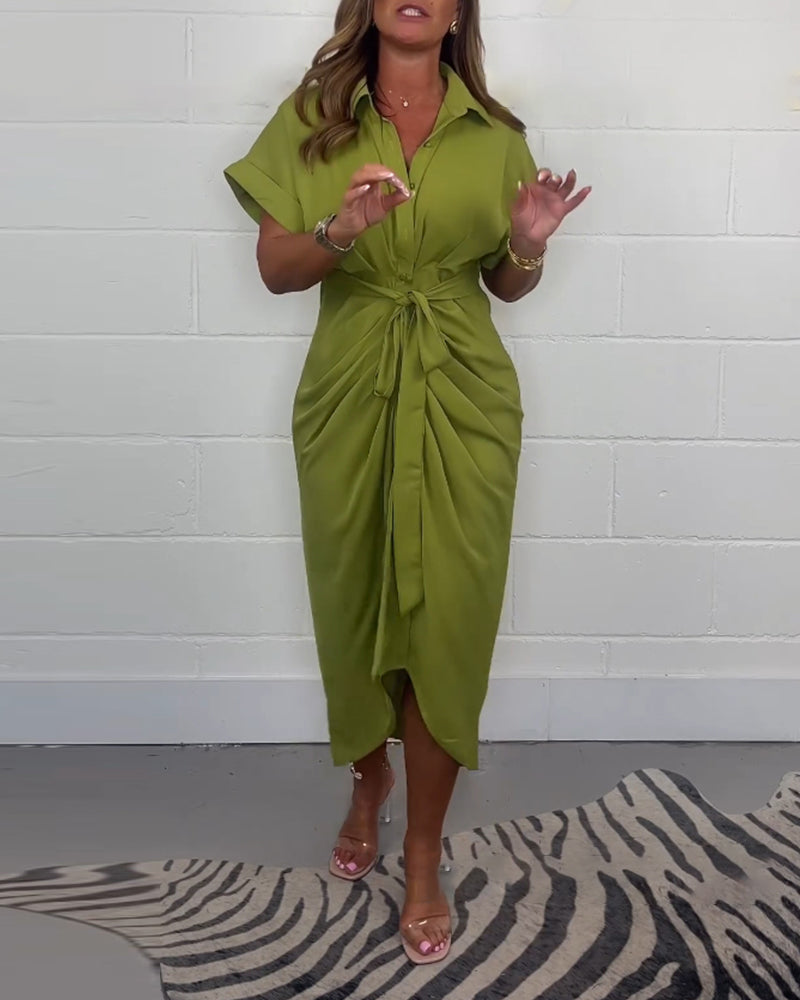 Elegante geplooide shirt hals jurk