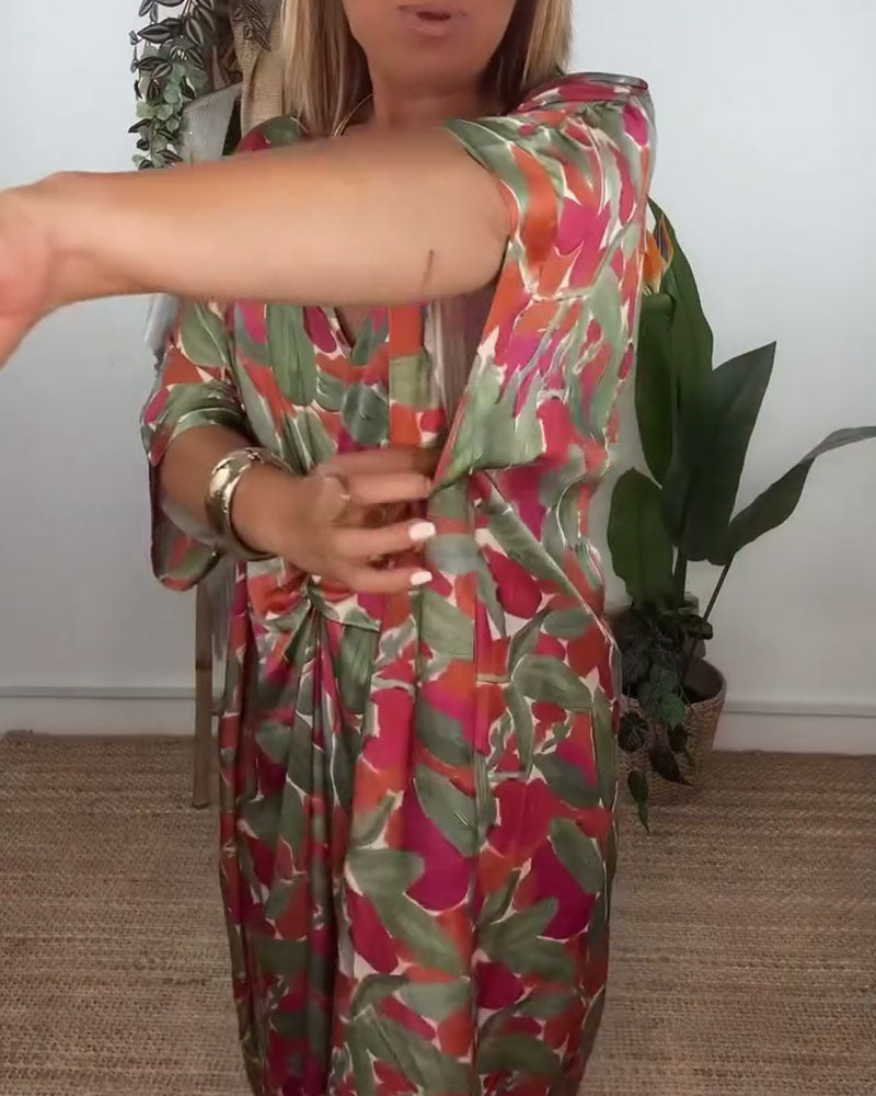 Jurk Met V-Hals En Gedraaid Printontwerp