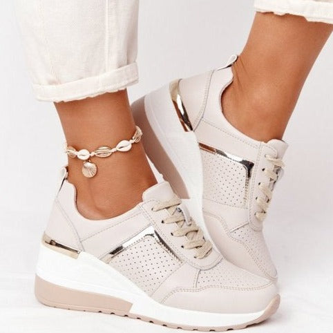 Dames casual sneakers - stijlvolle ademende schoenen met wedge hak