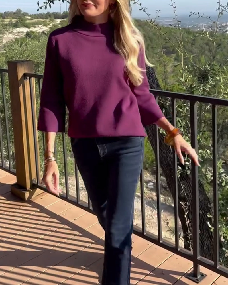 Trui Hoge Hals Elegant Driekwart Mouwen