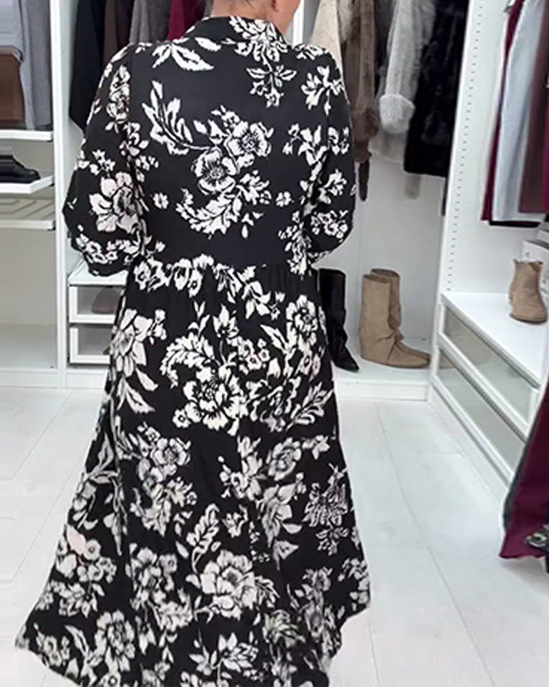 Jurk Met Reverskraag En Bedrukte Taille