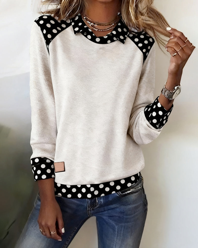 Blouse casual stippenkraag paneel