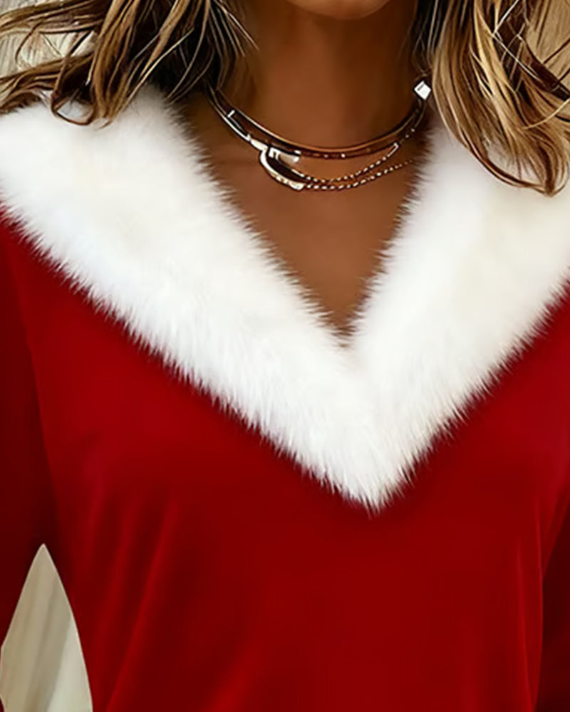 Getailleerde Top Met Grote Bontkraag En Patchworkontwerp