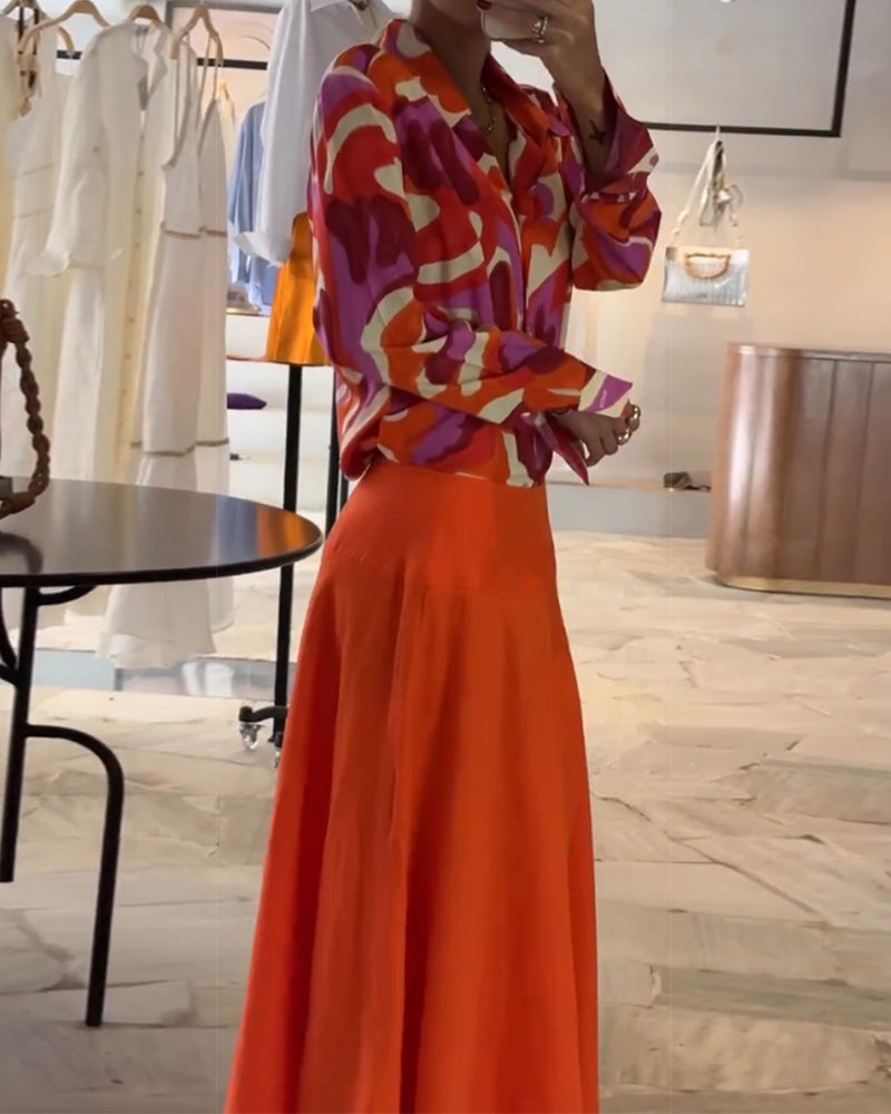 Kapel Kleurrijke Gedrukte Blouse met Knopen