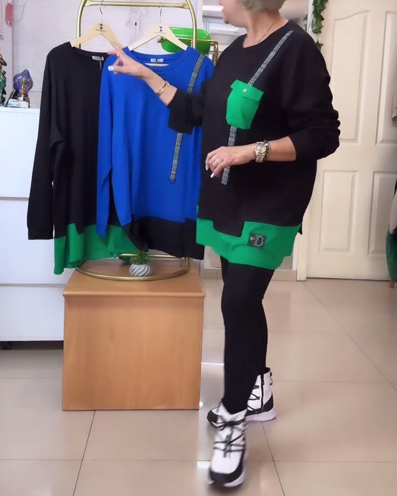 Sweatshirt casual ronde hals zak contrastkleur