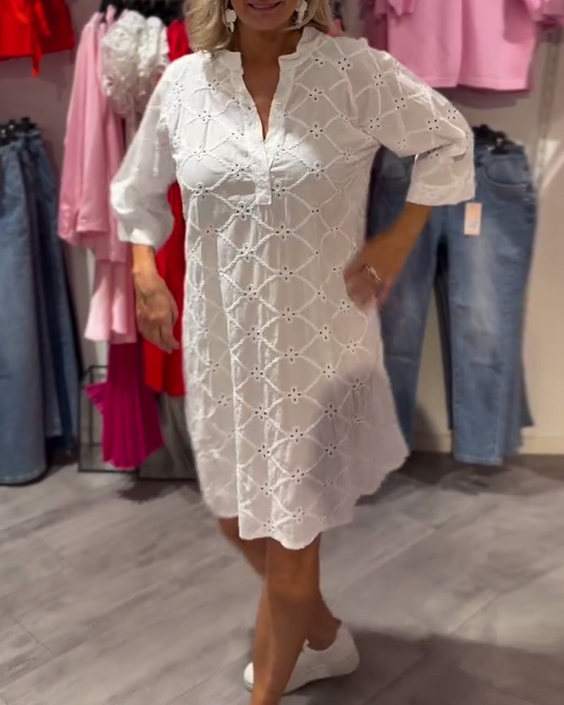 Jurk Lange Mouw Uitgesneden Bloem Los