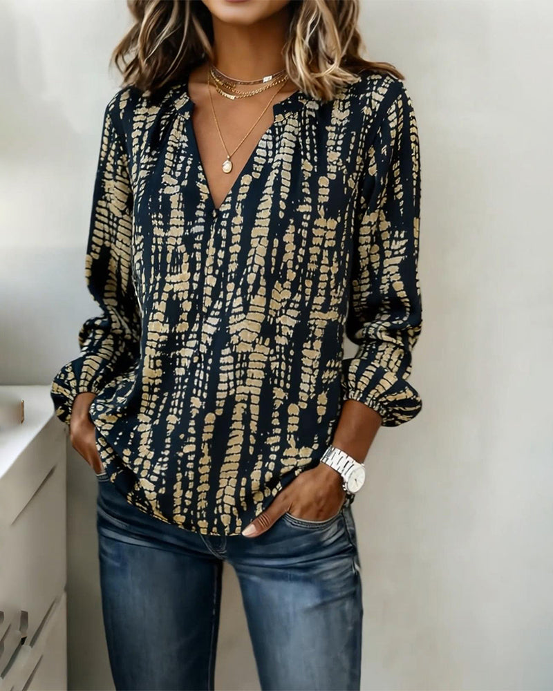 Gedrukt Topje Met Staande Kraag En Lange Mouwen