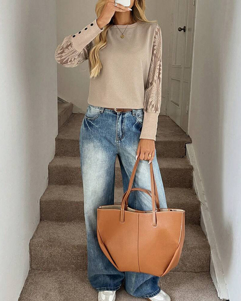 Top Kant Haakwerk Inzet Lange Mouwen