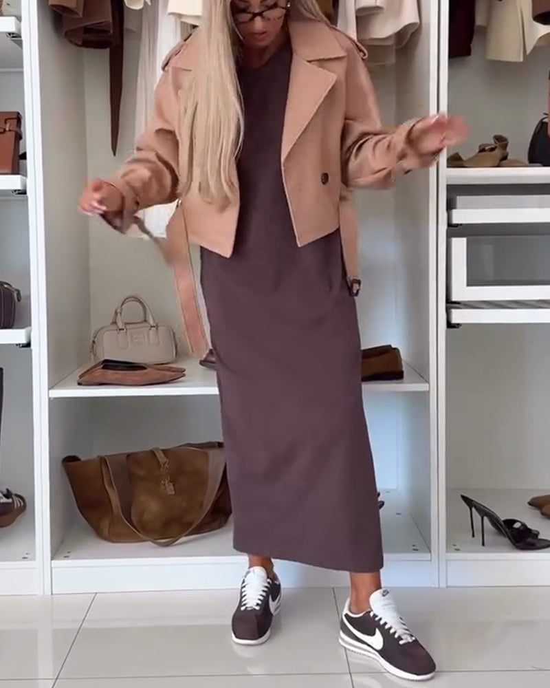 Jurk Effen Ronde Hals Split Tuniek