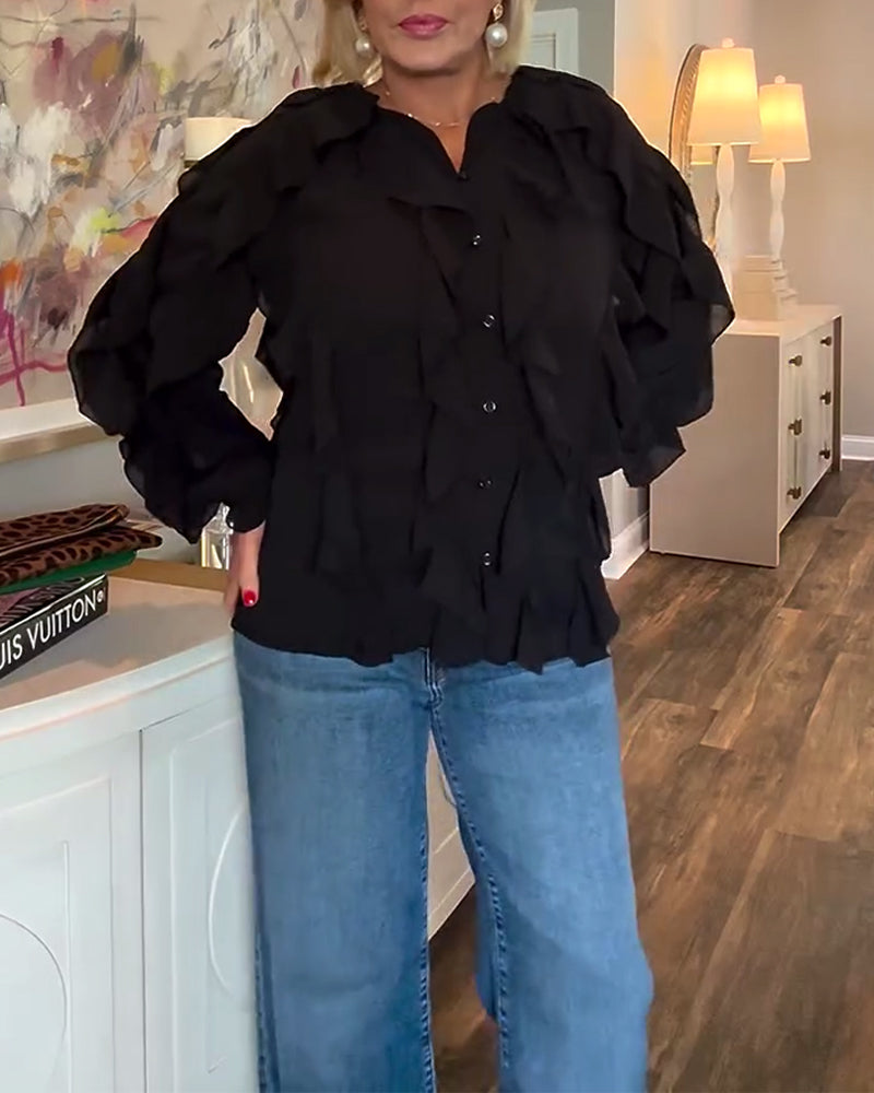 Losvallende Effen Blouse Met Ruches