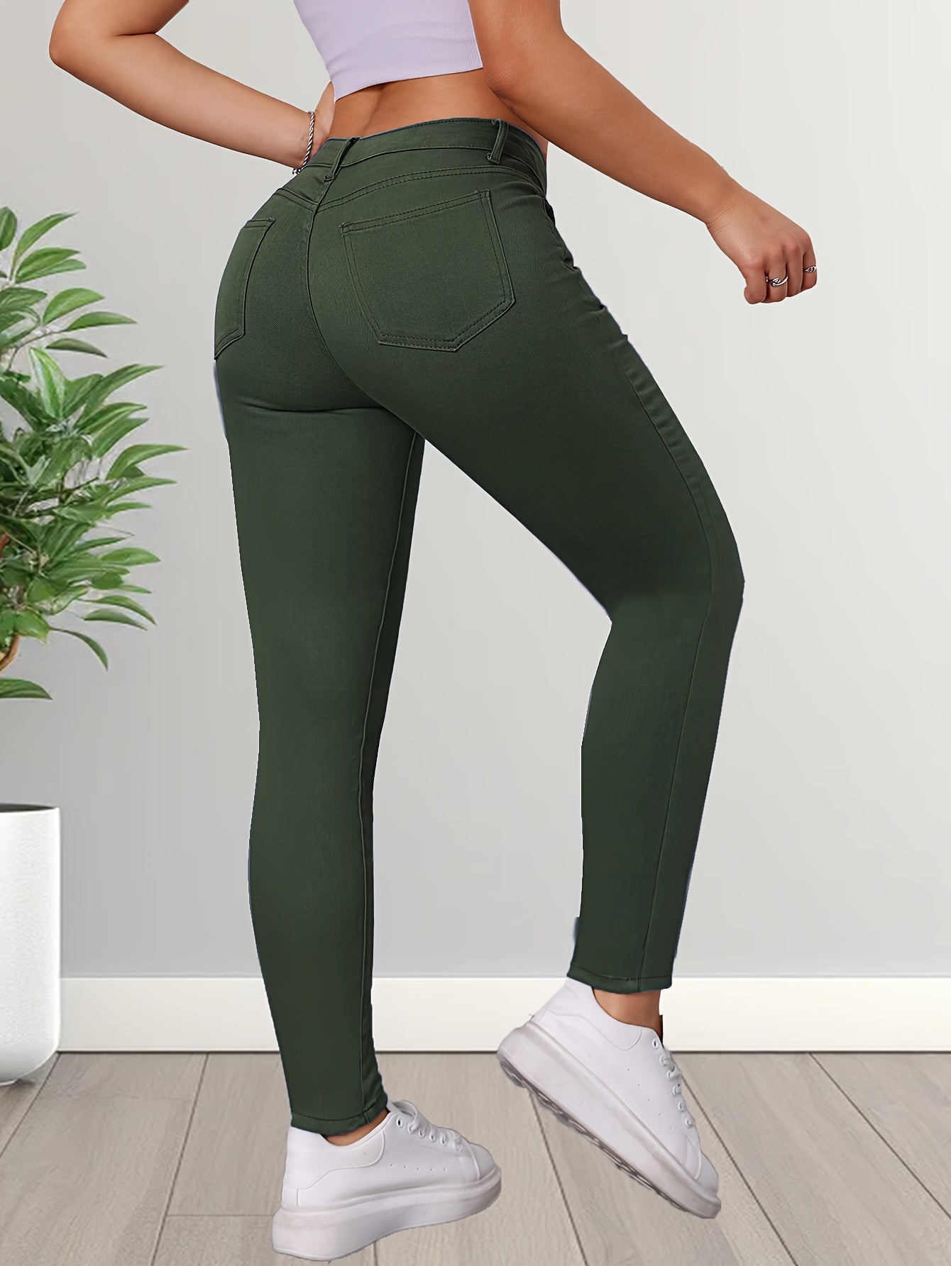 Groene hoge taille skinny jeans - flatterende pasvorm voor elke gelegenheid