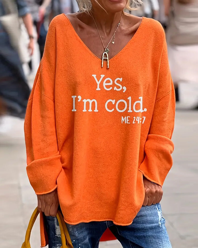 Trui V-hals Letterprint Wijd Casual