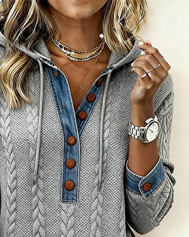 Colorblocking Langmouwige Hoodie Met Knopen