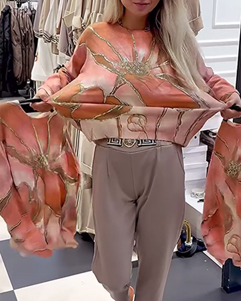 Ronde Hals Bedrukte Losse Trui