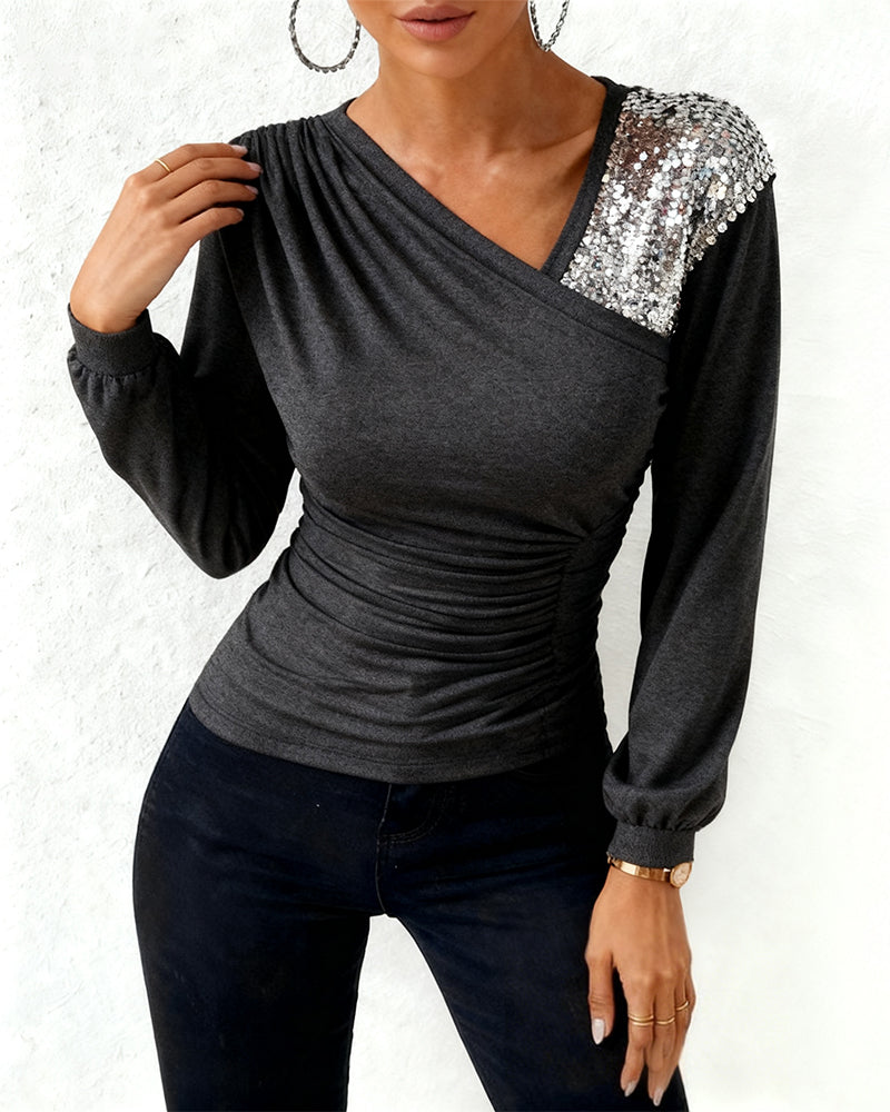 Top Paillettenpaneel V-Hals