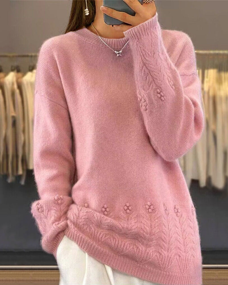 Vrouwens Enkleurige Passende Pullover In Retro Stijl