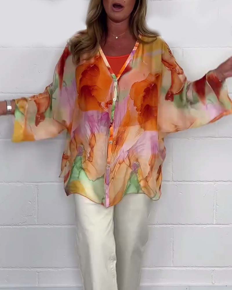 Casual blouse met V-hals en lange mouwen met print