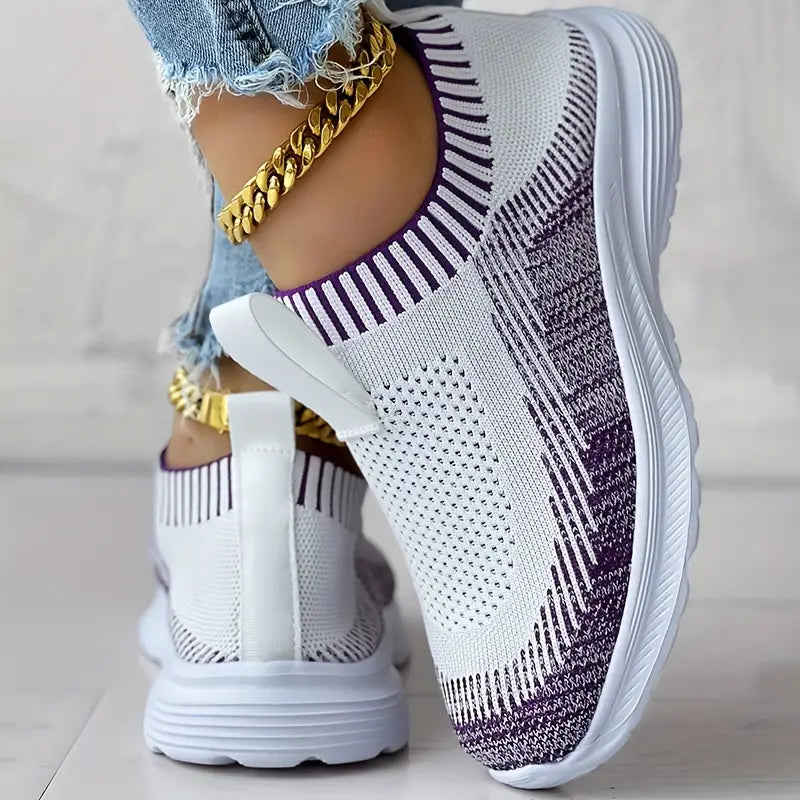 Dames slip-on sneakers - gezellige gebreide sportieve schoenen