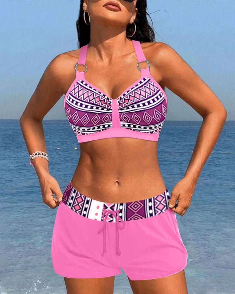 Hoge taille bikini met geometrisch patroon