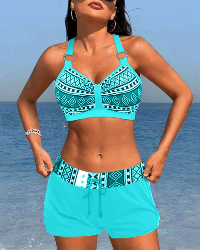 Hoge taille bikini met geometrisch patroon