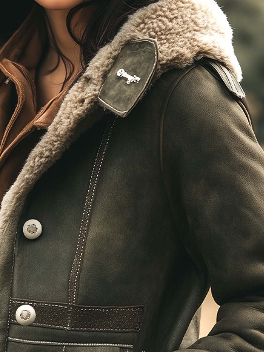 Dames retro suède jas - warme klassieke winterjas met luxe voering